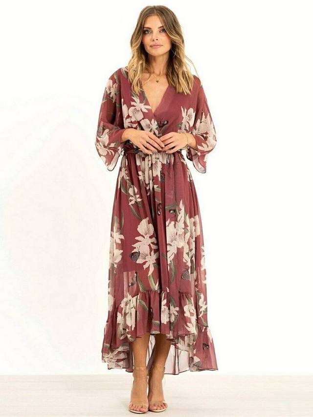 Yasmine | Floral Kimono Midi Wrap Dress