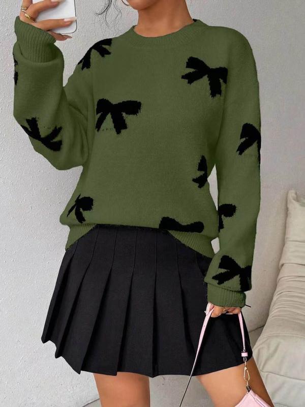 Céleste | Bow Print O-Neck Knit Pullover