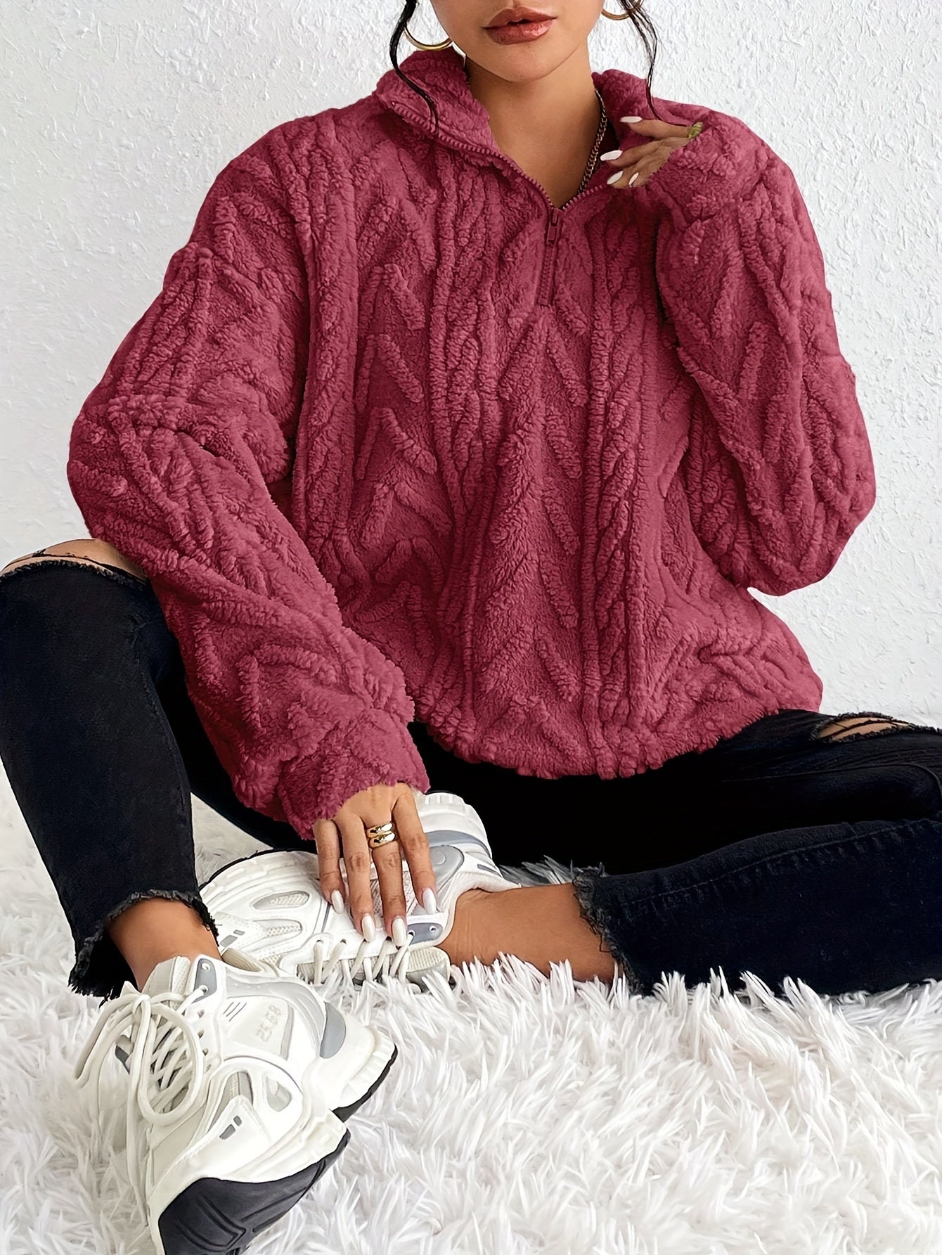 Elara | Cable-Knit Fleece Half-Zip Sweater