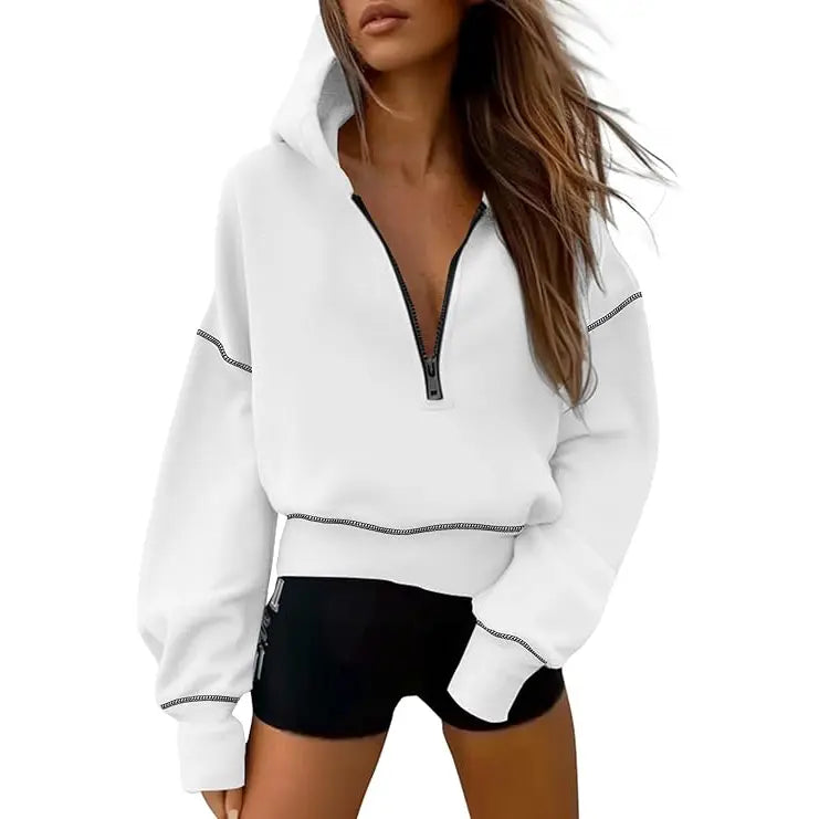 Céleste | Cropped Zip Hoodie with Stitch Detail