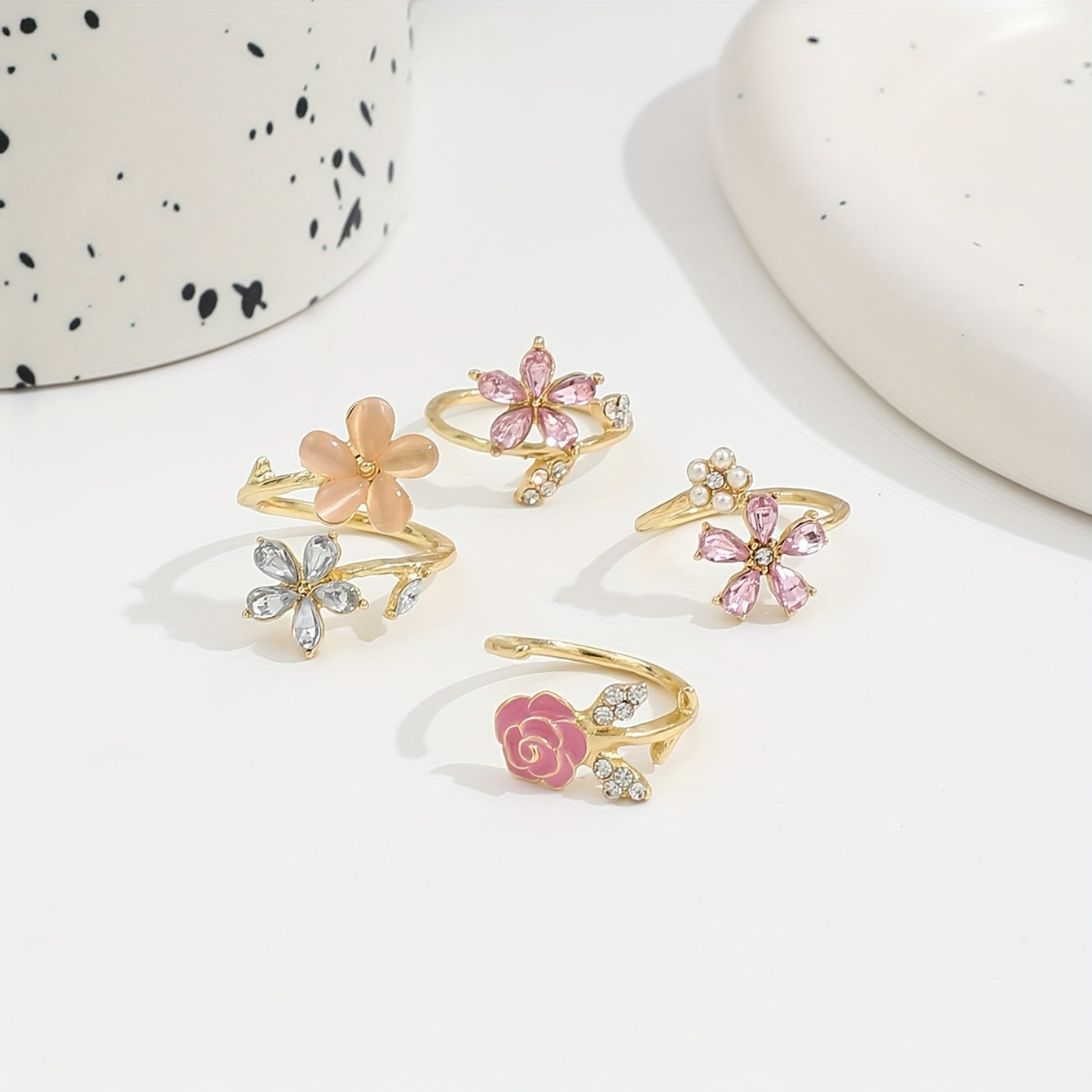 Octavia | Rhinestone Pearl Ring Set