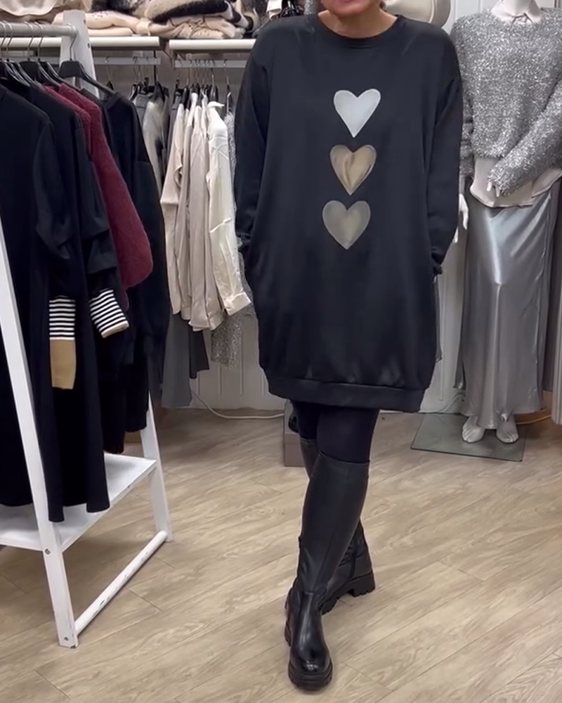 Briella | Heart Print Cozy Sweatshirt Dress