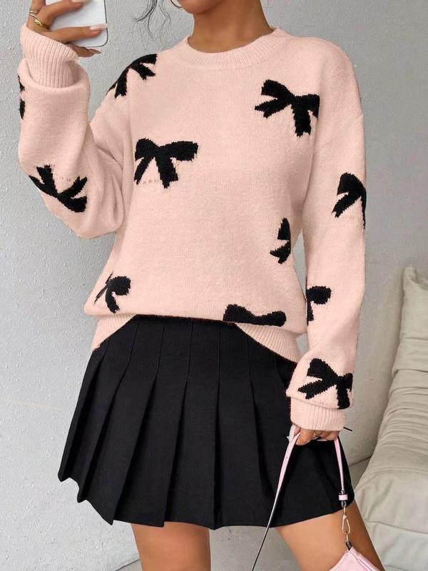 Céleste | Bow Print O-Neck Knit Pullover