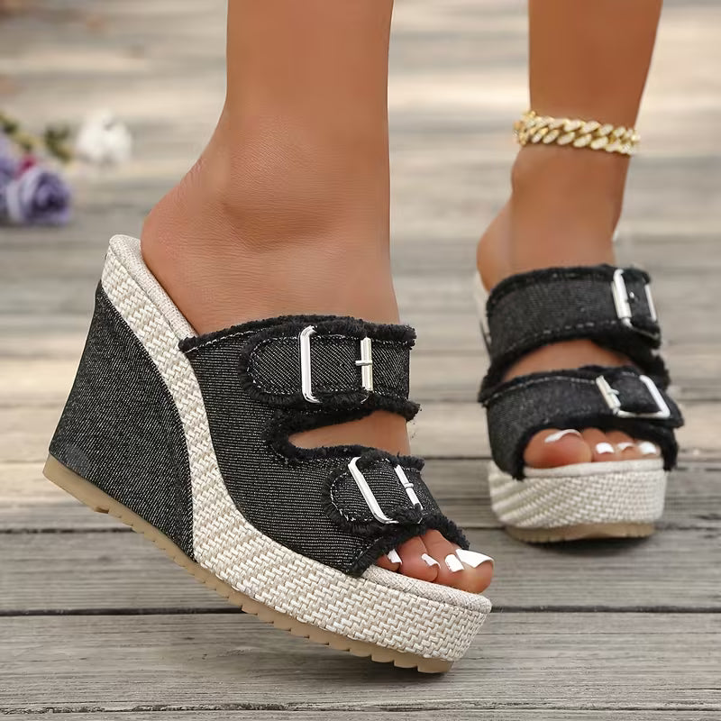 Florinda | Fray-Edge Wedge Sandals