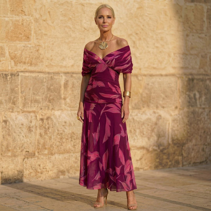 Truely | Elegant Leaf Print Dress
