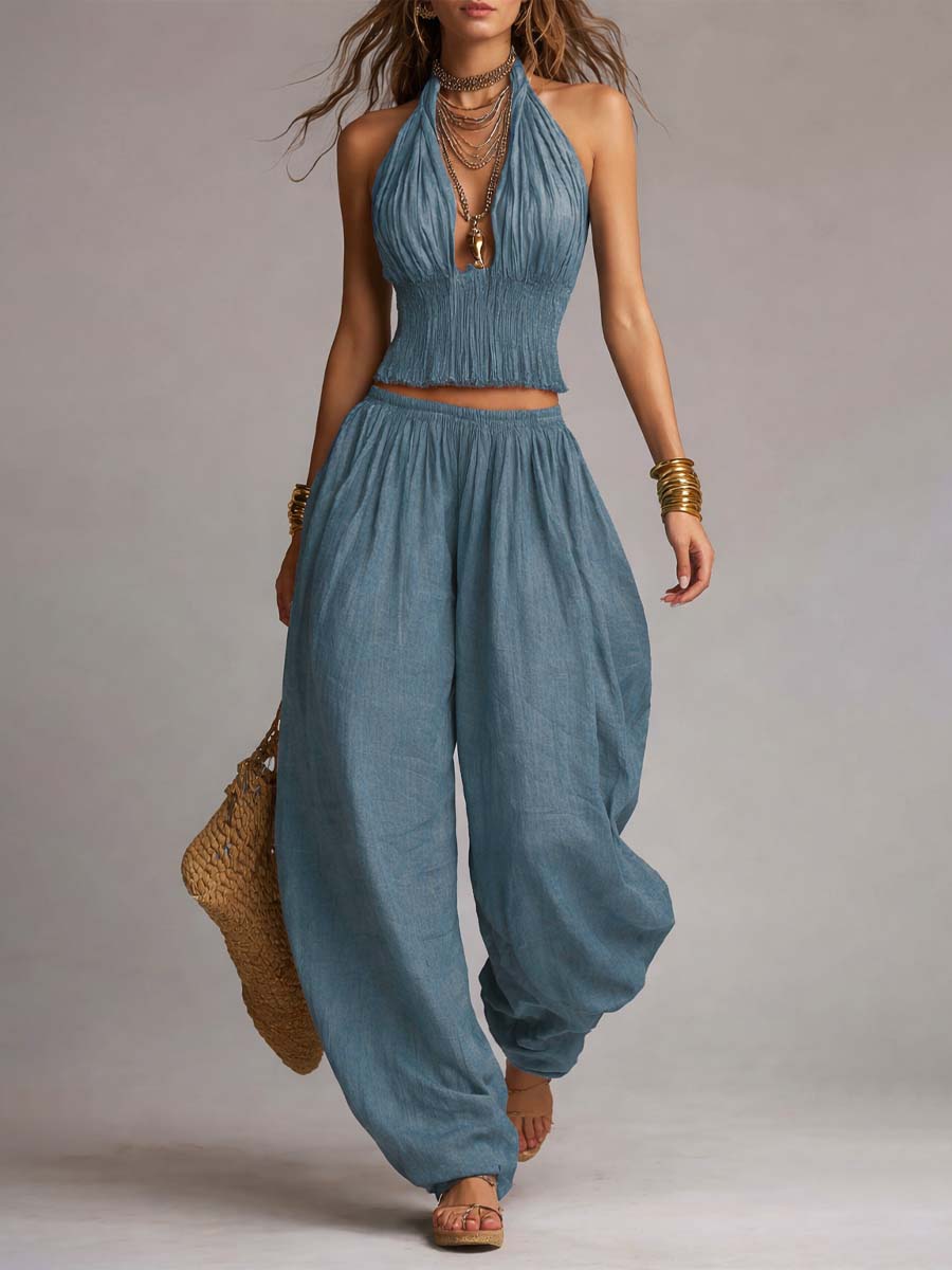 Carla | Boho Halter & Harem Two-Piece Set