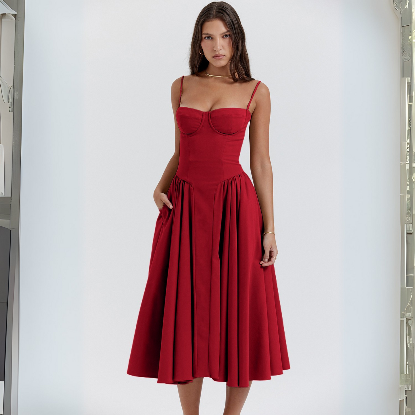 Vivienne | Spaghetti Strap Bodycon Midi Dress