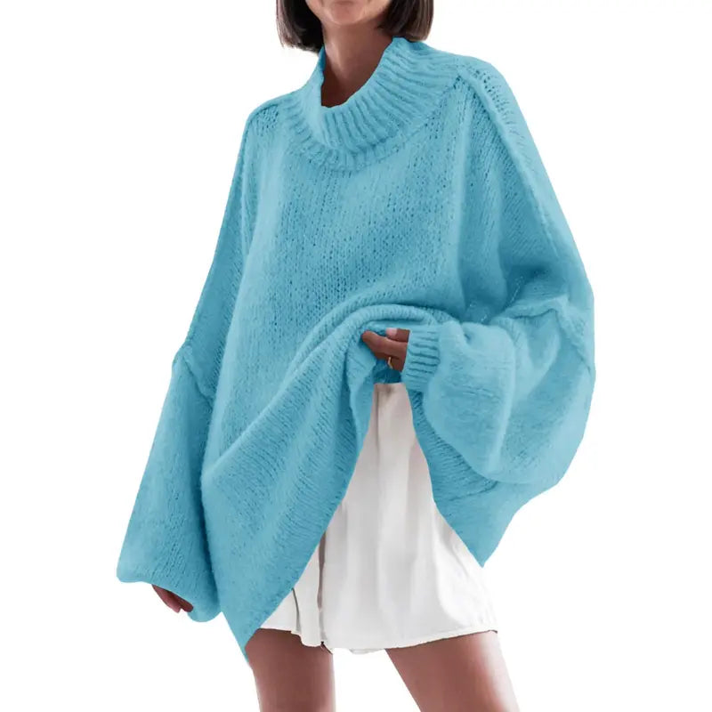 Camille | Ribbed Knit Batwing Mock Neck Tunic
