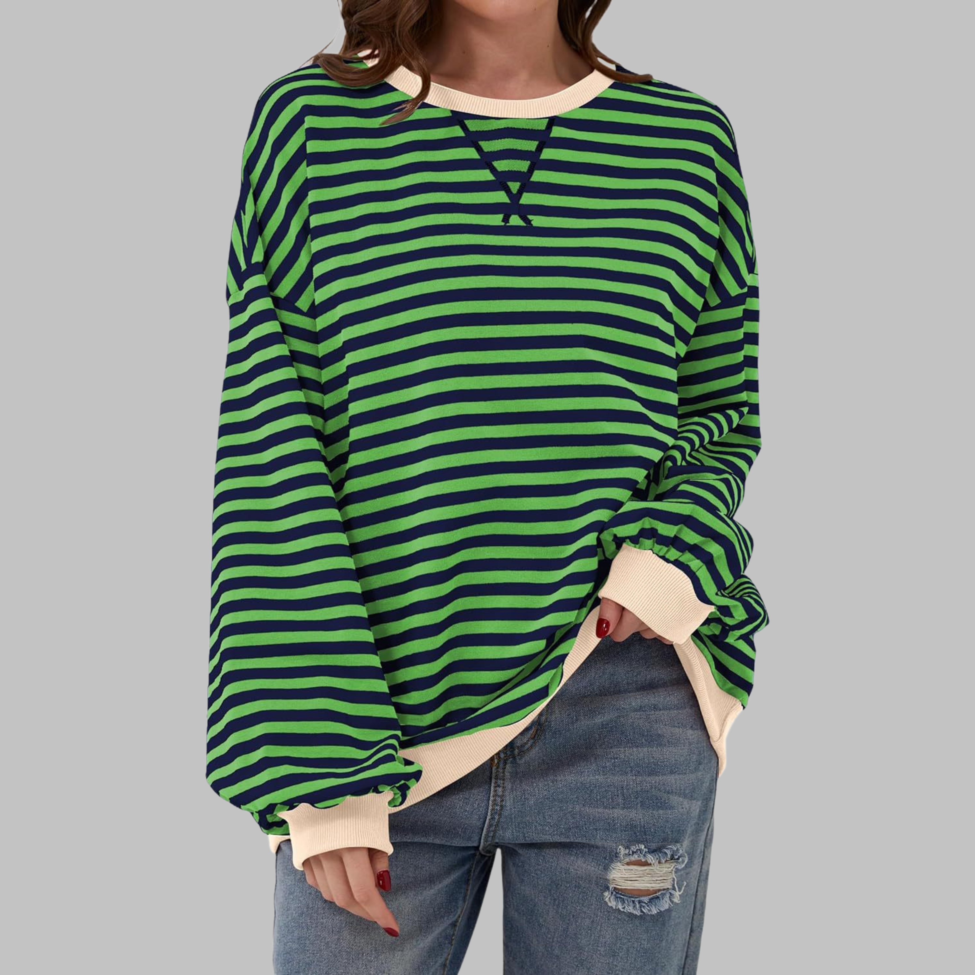 Clémentine | Striped Long Sleeve Round Neck Shirt