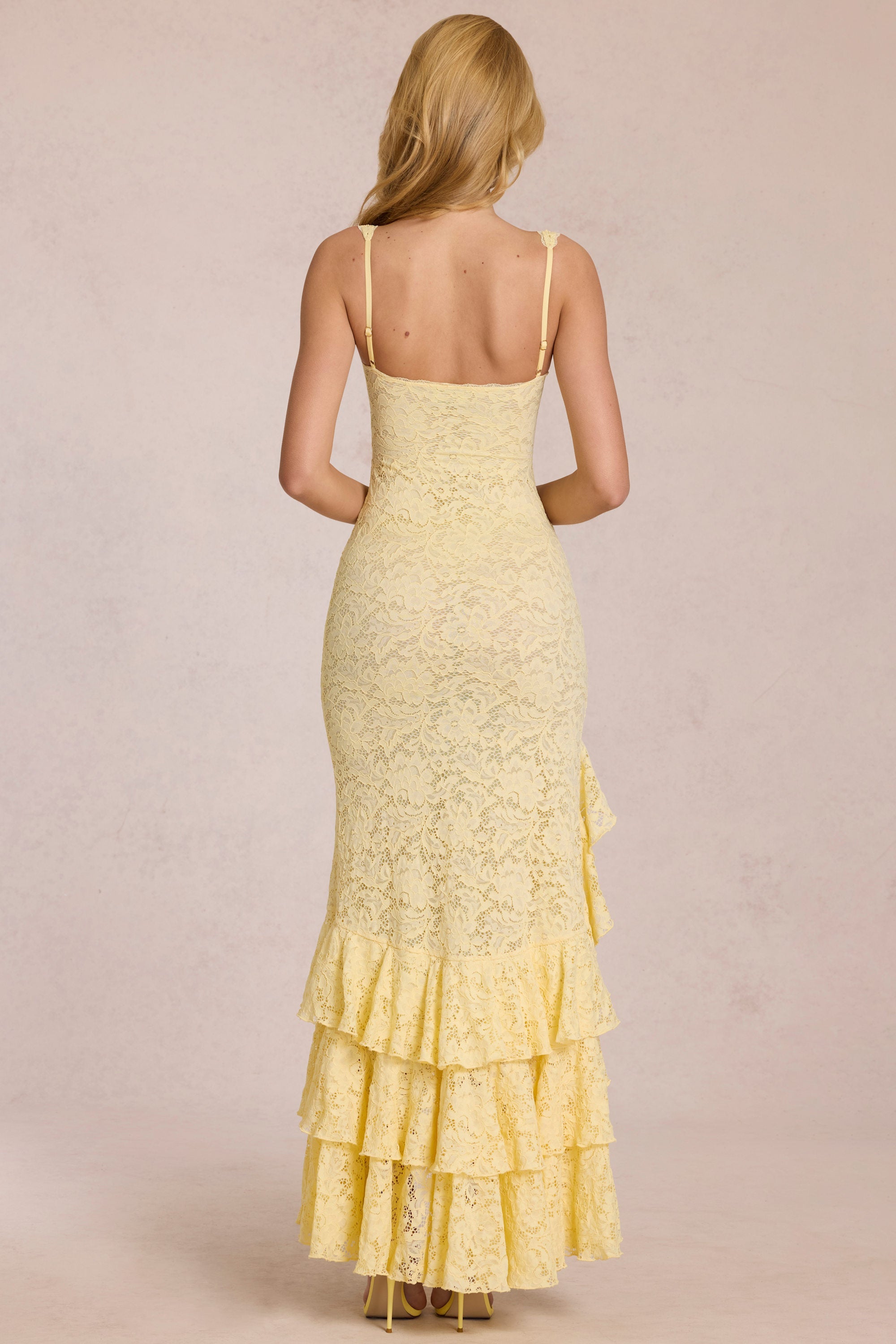 Socorro | Lemon Lace Ruffle Maxi Dress