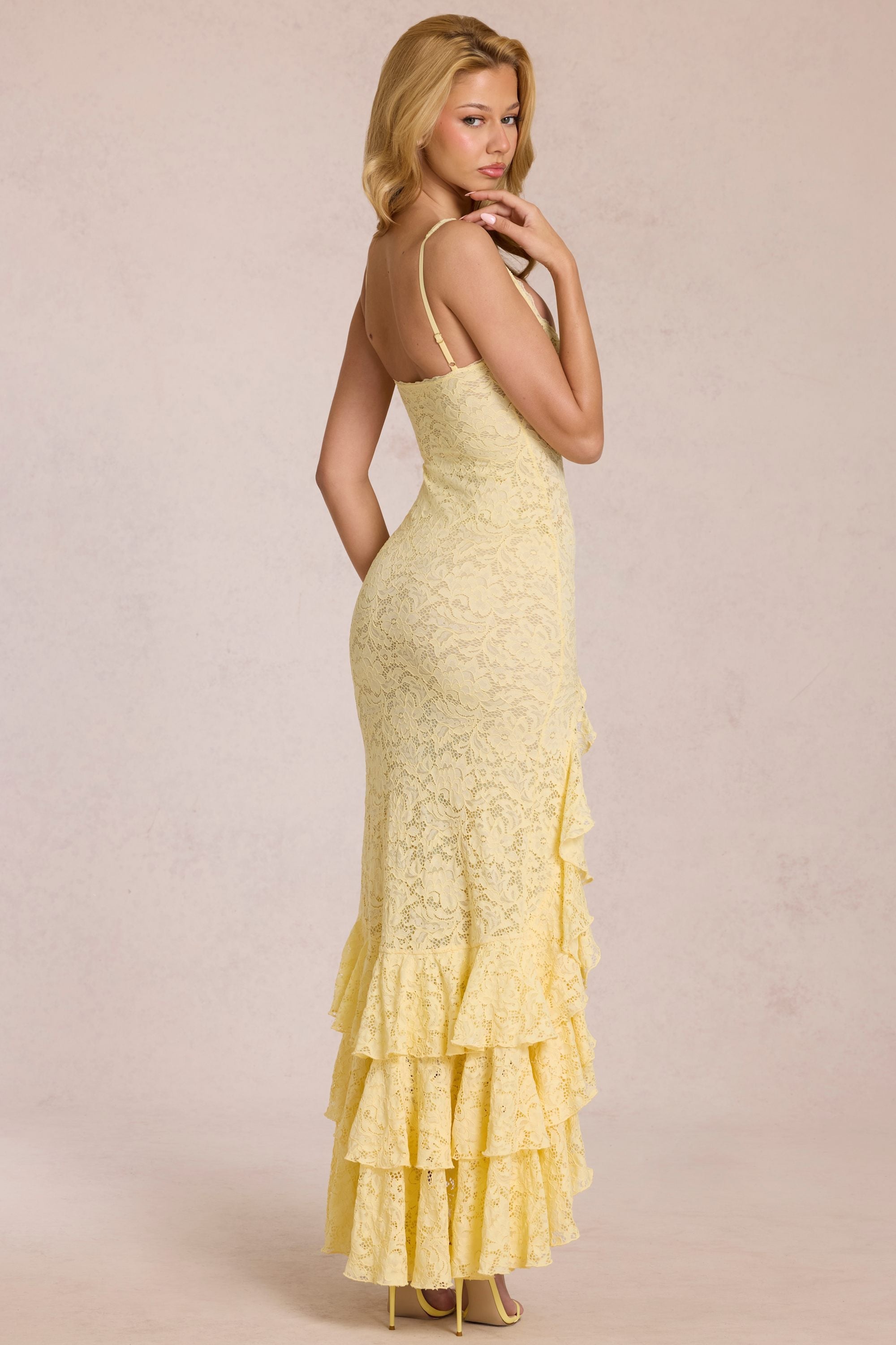 Socorro | Lemon Lace Ruffle Maxi Dress