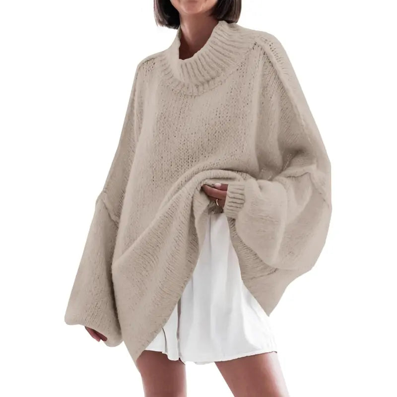 Camille | Ribbed Knit Batwing Mock Neck Tunic
