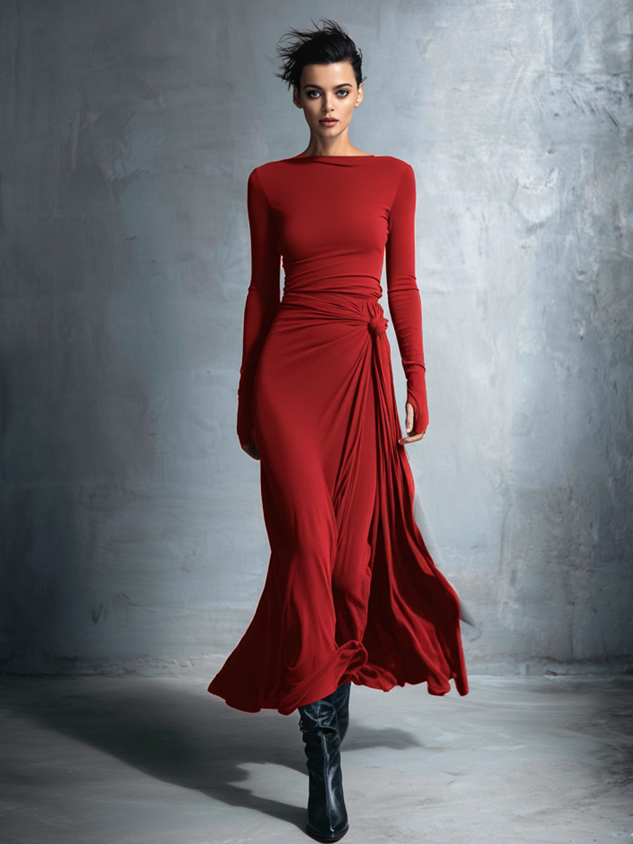 Temperance | Grey Knot-Front Maxi Dress
