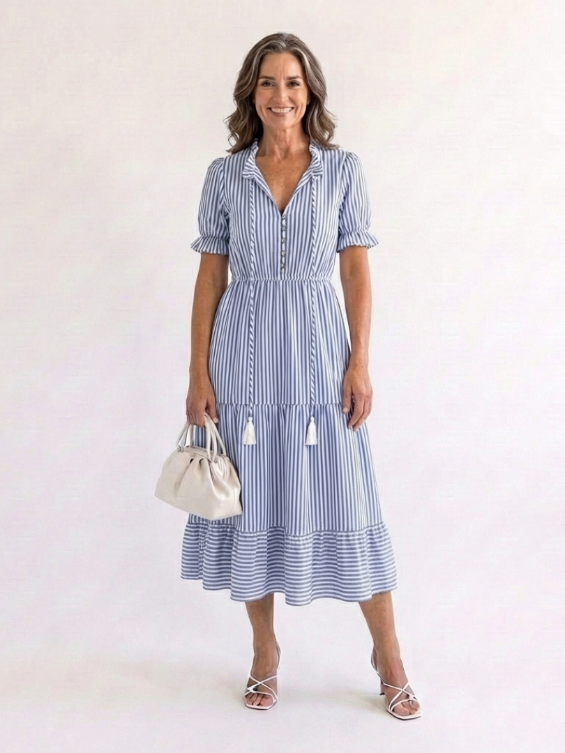 Lilly | Striped Short-Sleeve Layered Midi Dress