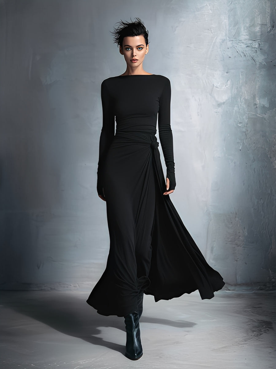 Temperance | Grey Knot-Front Maxi Dress