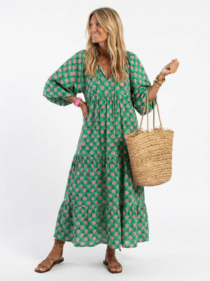 Breanna | Floral Print V-Neck Midi Dress