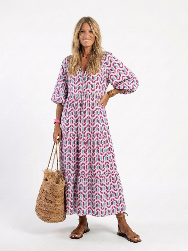 Yolanda | Geometric Print Tiered Midi Dress
