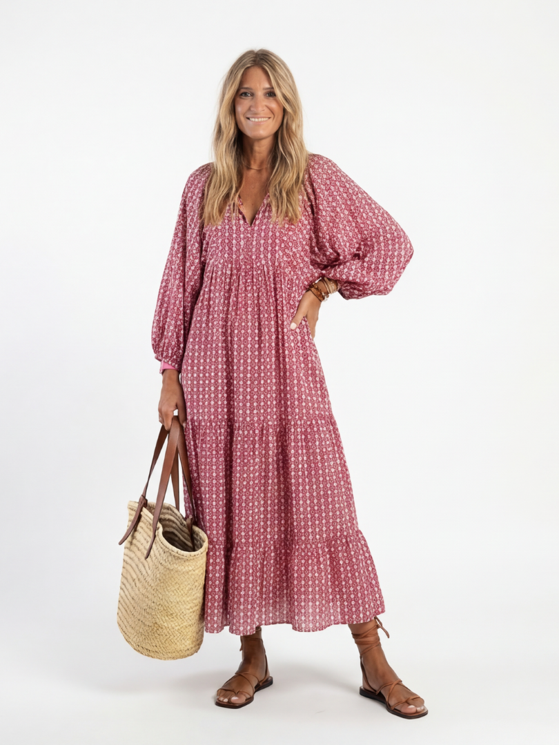 Ima | Geometric Midi Dress with Long Sleeves