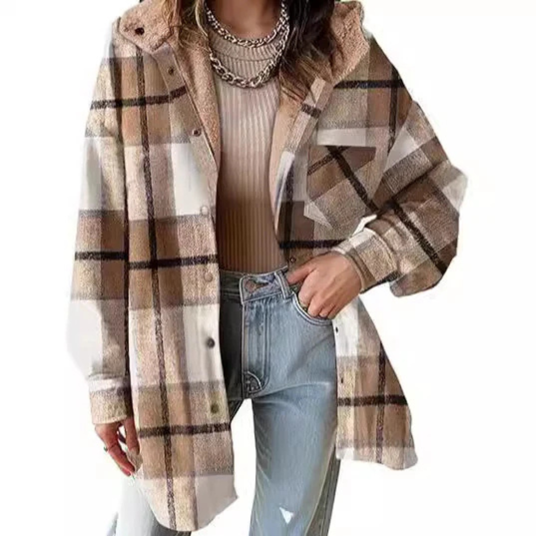Camille | Relaxed Hooded Plaid Jacket