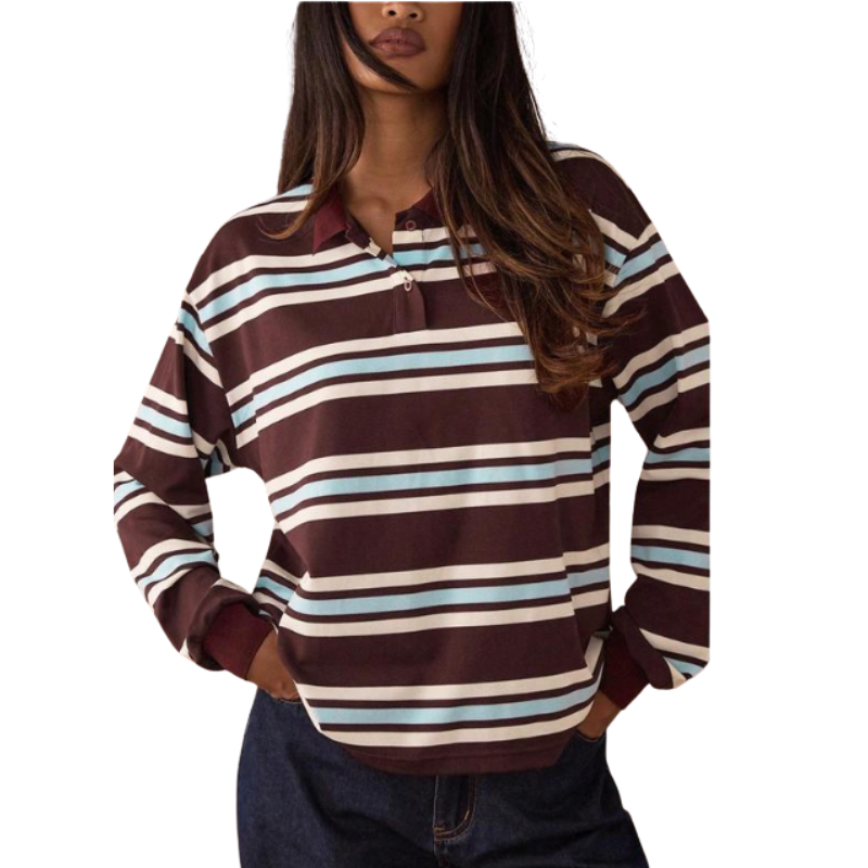 Céleste | Striped Collared Long Sleeve Top