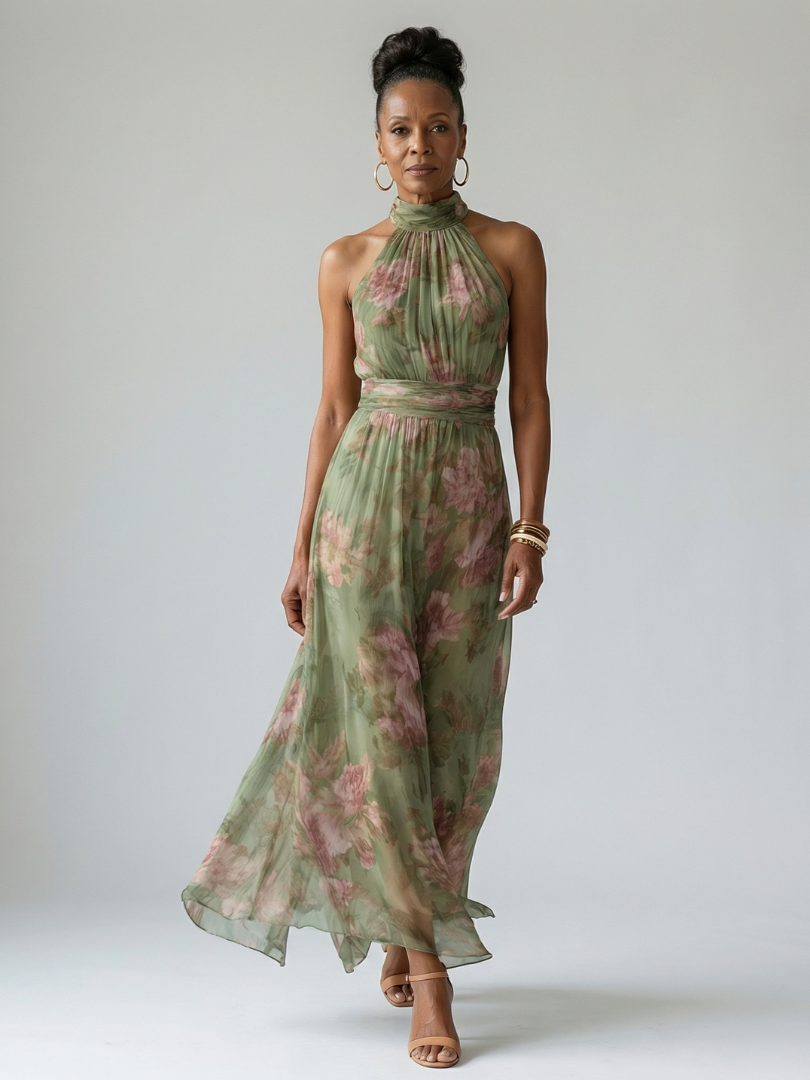 Ondine | Gathered Halter Midi Dress