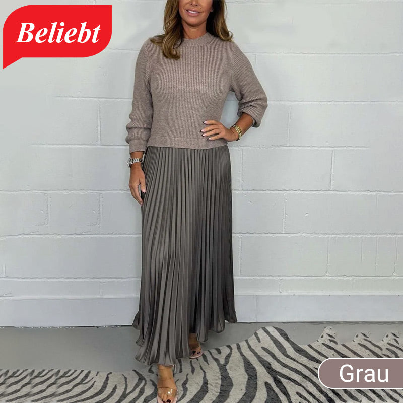 Pearl | Pleated Crew-Neck Midi Dress