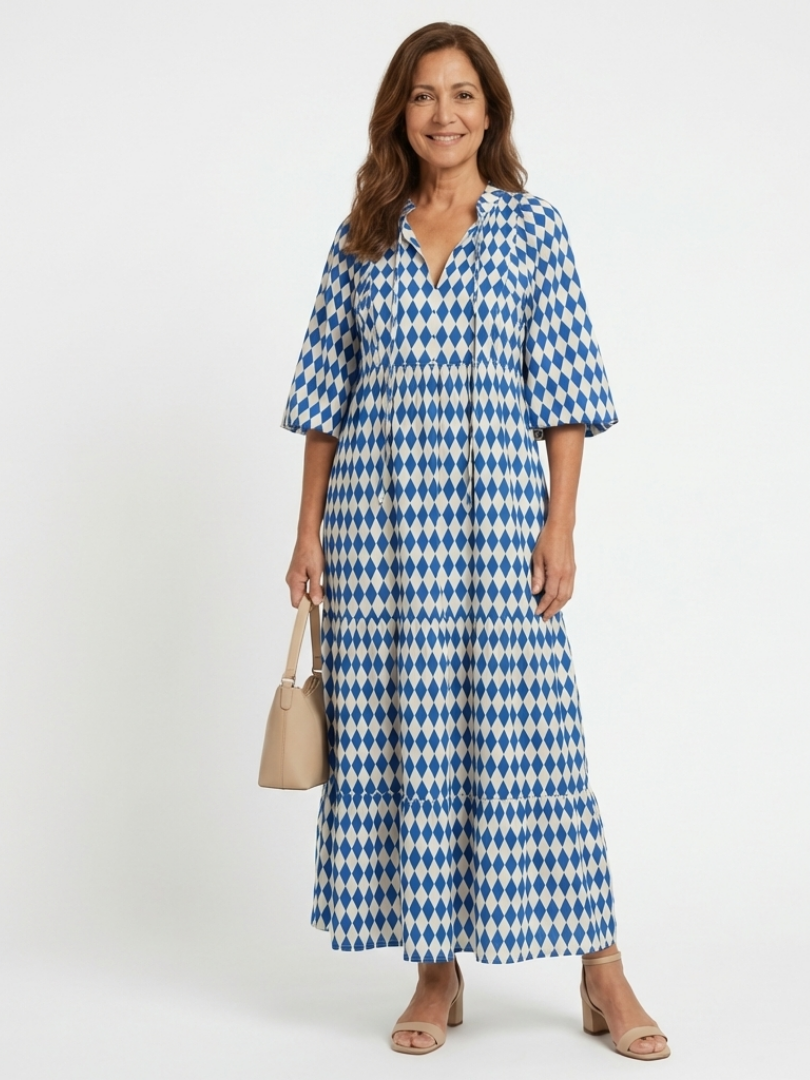 Yardena | Diamond-Pattern Layered Midi Dress
