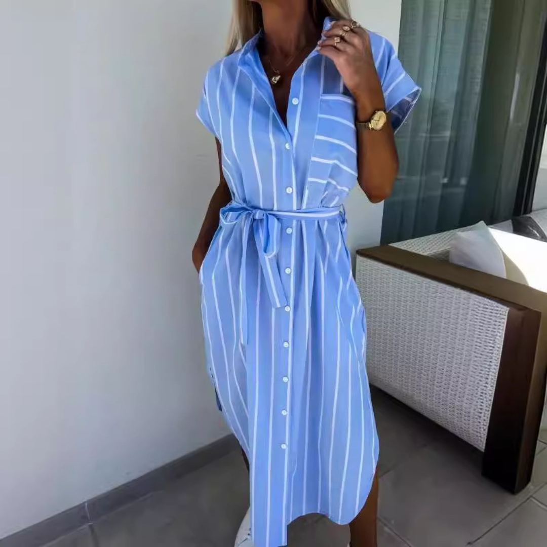 Céleste | Striped Belted Sleeveless Midi Dress