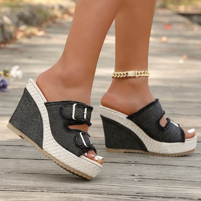 Florinda | Fray-Edge Wedge Sandals