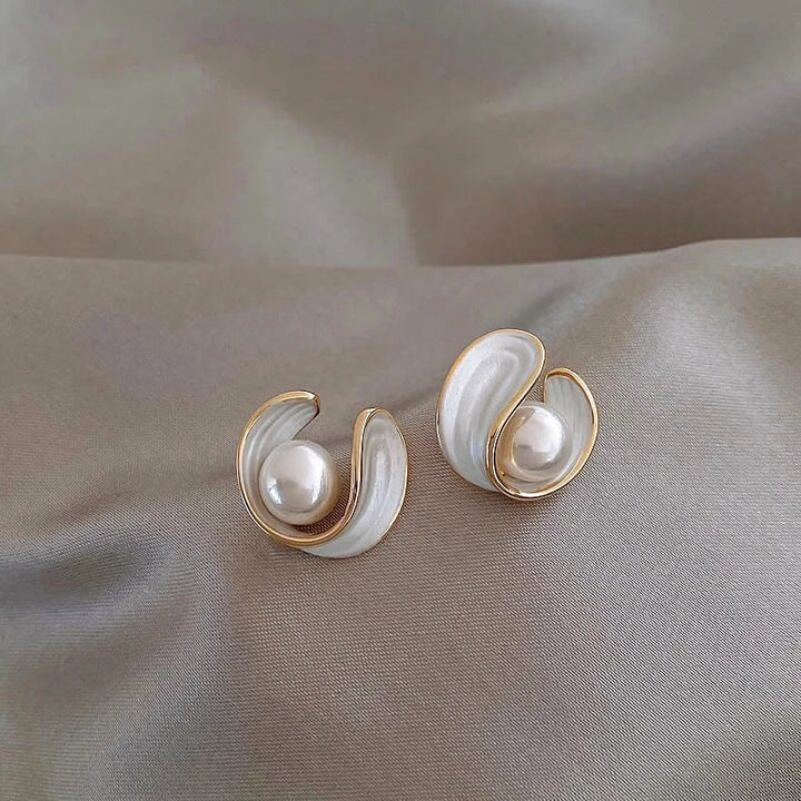 Courtney | Gold Pearl White Enamel Studs