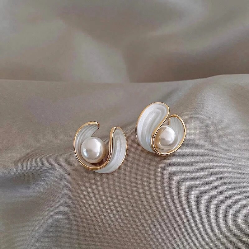 Courtney | Gold Pearl White Enamel Studs