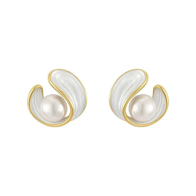 Courtney | Gold Pearl White Enamel Studs
