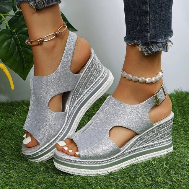 Carissa | Metallic Cut-Out Wedge Sandals