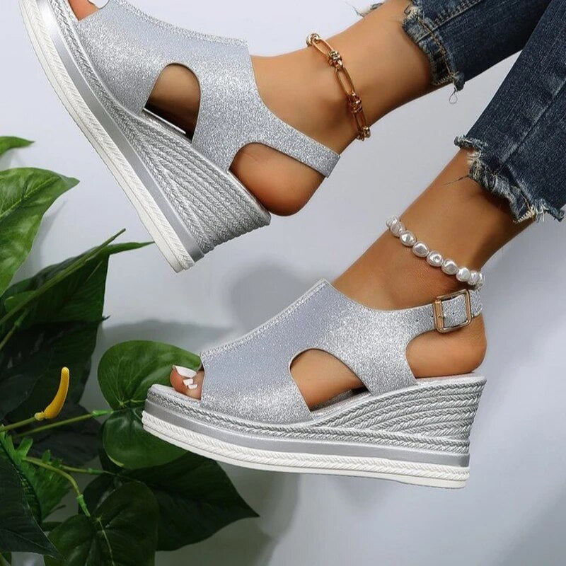 Carissa | Metallic Cut-Out Wedge Sandals