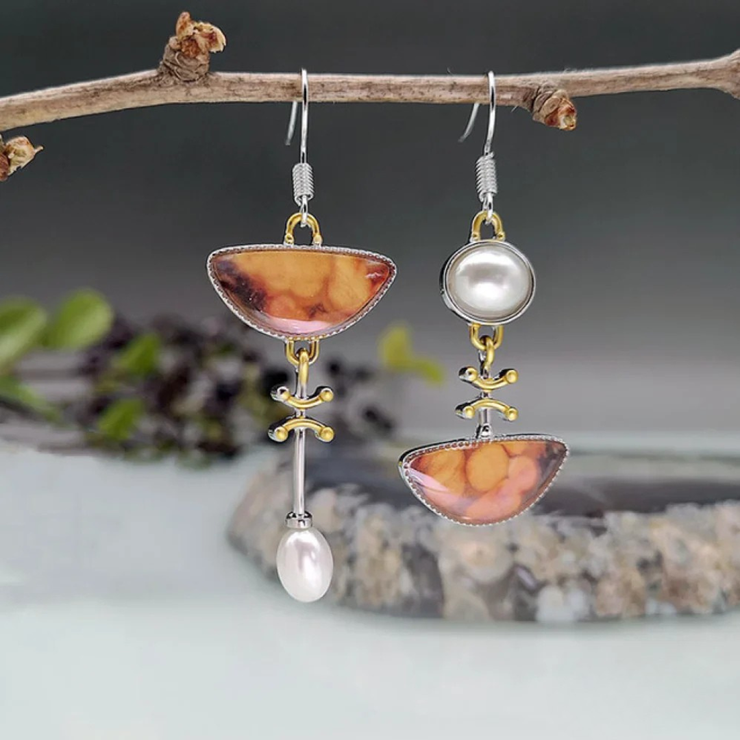 Eunice | Orange Stone Statement Earrings
