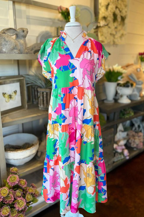 Cailey | Tiered Colorblock Midi Dress