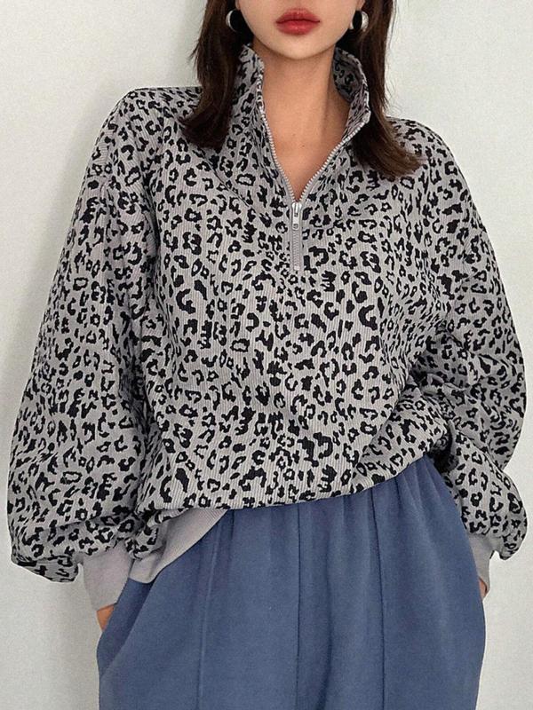 Léonie | Zip-Up Leopard Print Sweatshirt