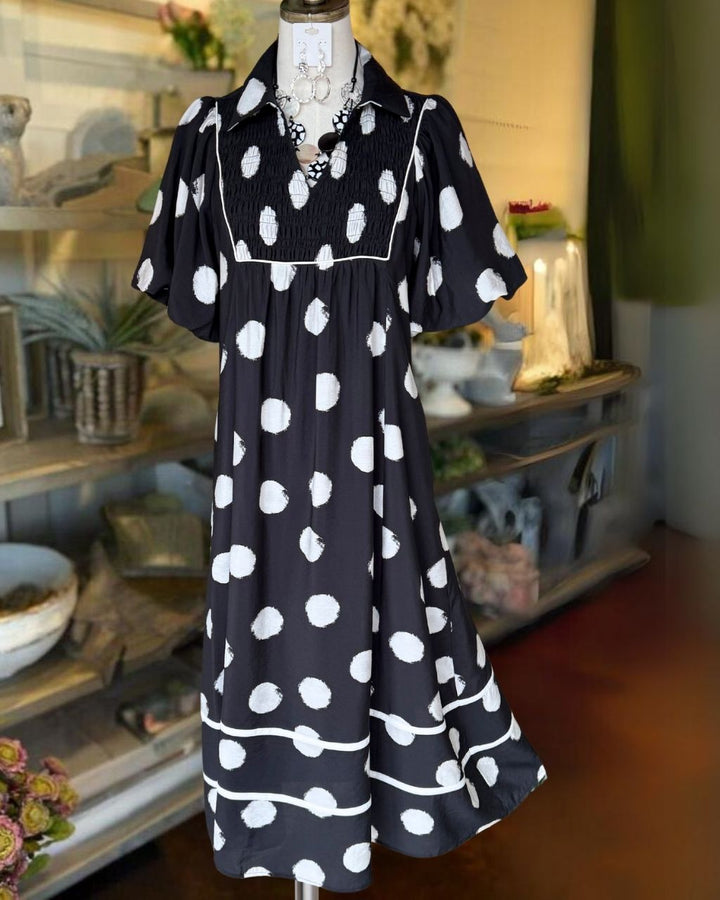 Susie | Polka Dot Pleated Maxi Dress
