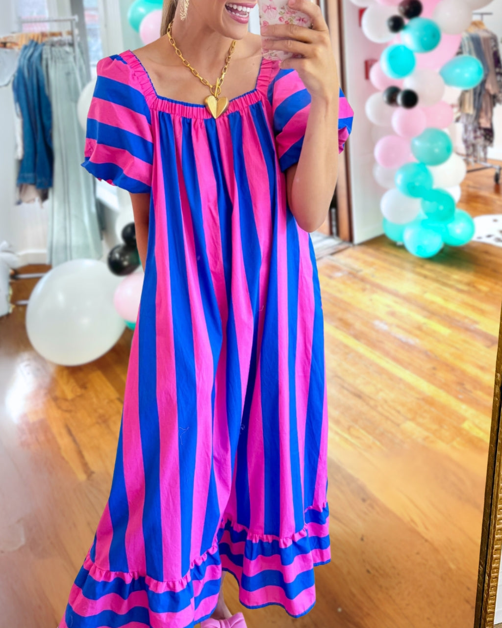 Scotland | Striped Balloon-Sleeve Maxi Dress