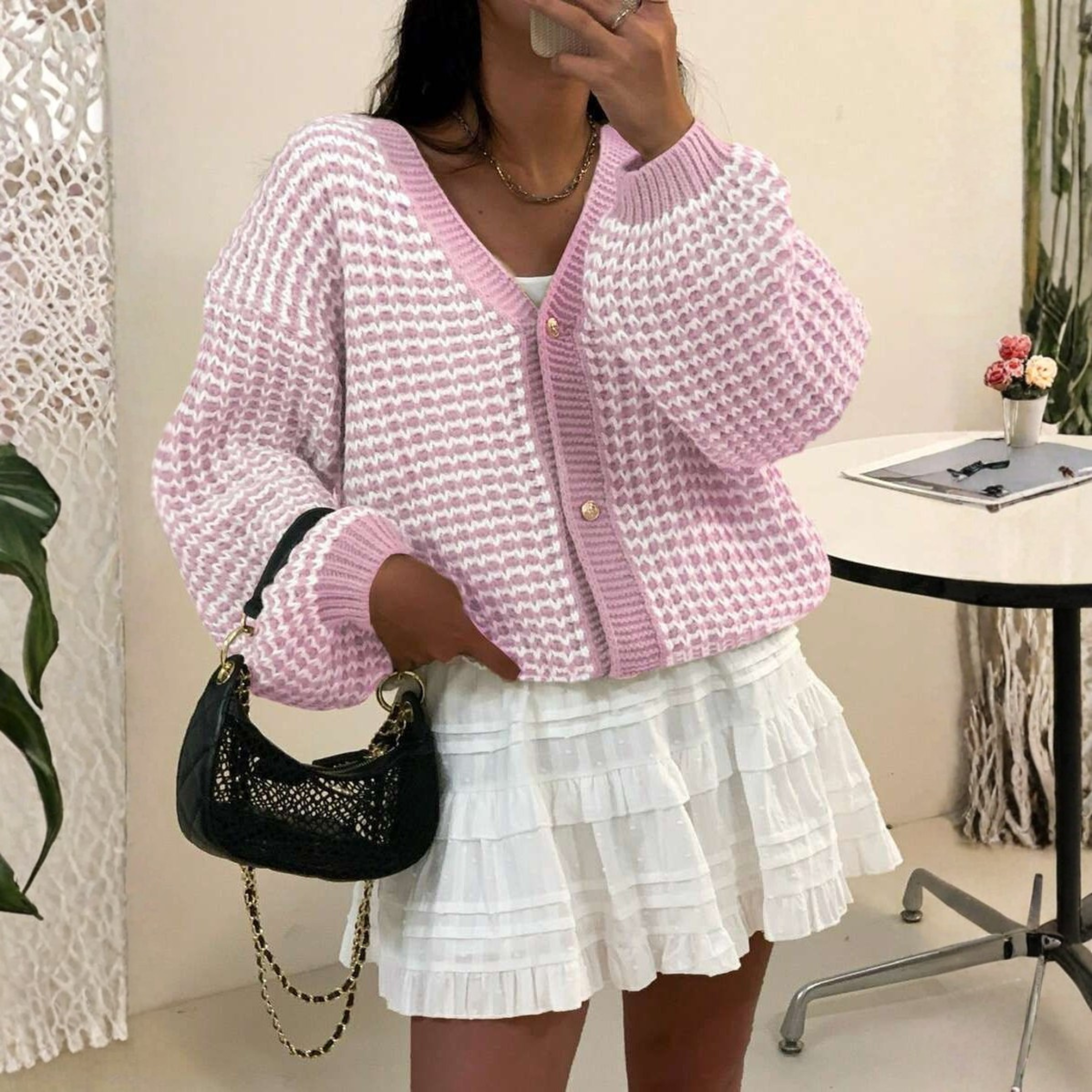 Camille | V-Neck Long Sleeve Knit Cardigan