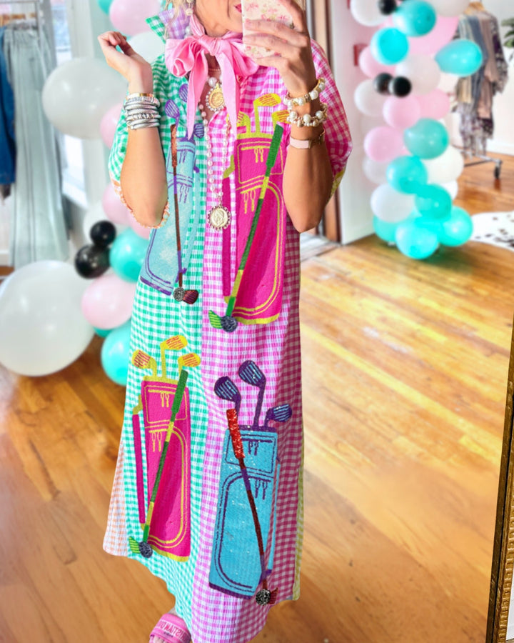 Jocasta | Sequined Plaid Maxi Dress