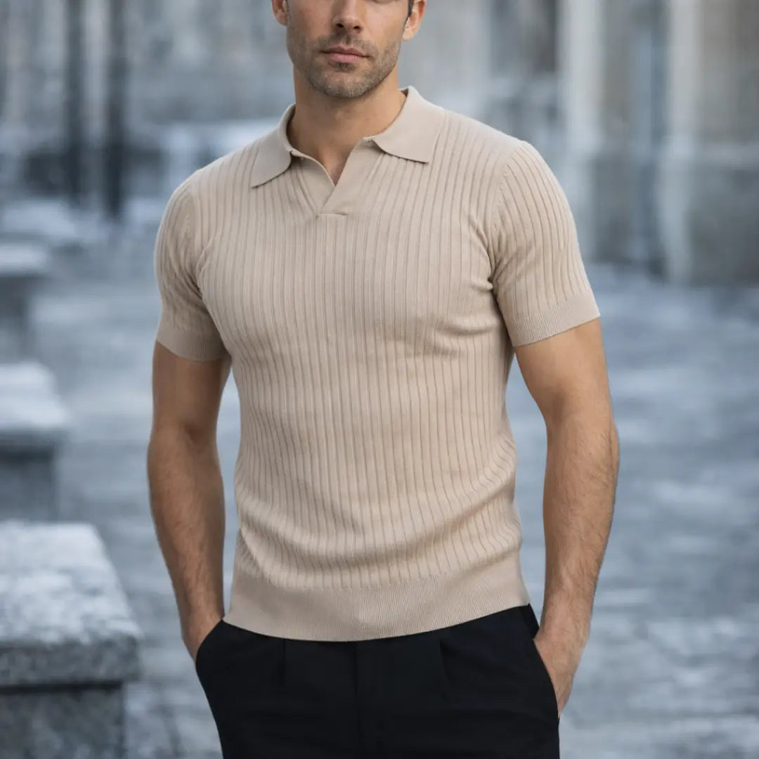 Ward | Ribbed Knit V-Neck Polo