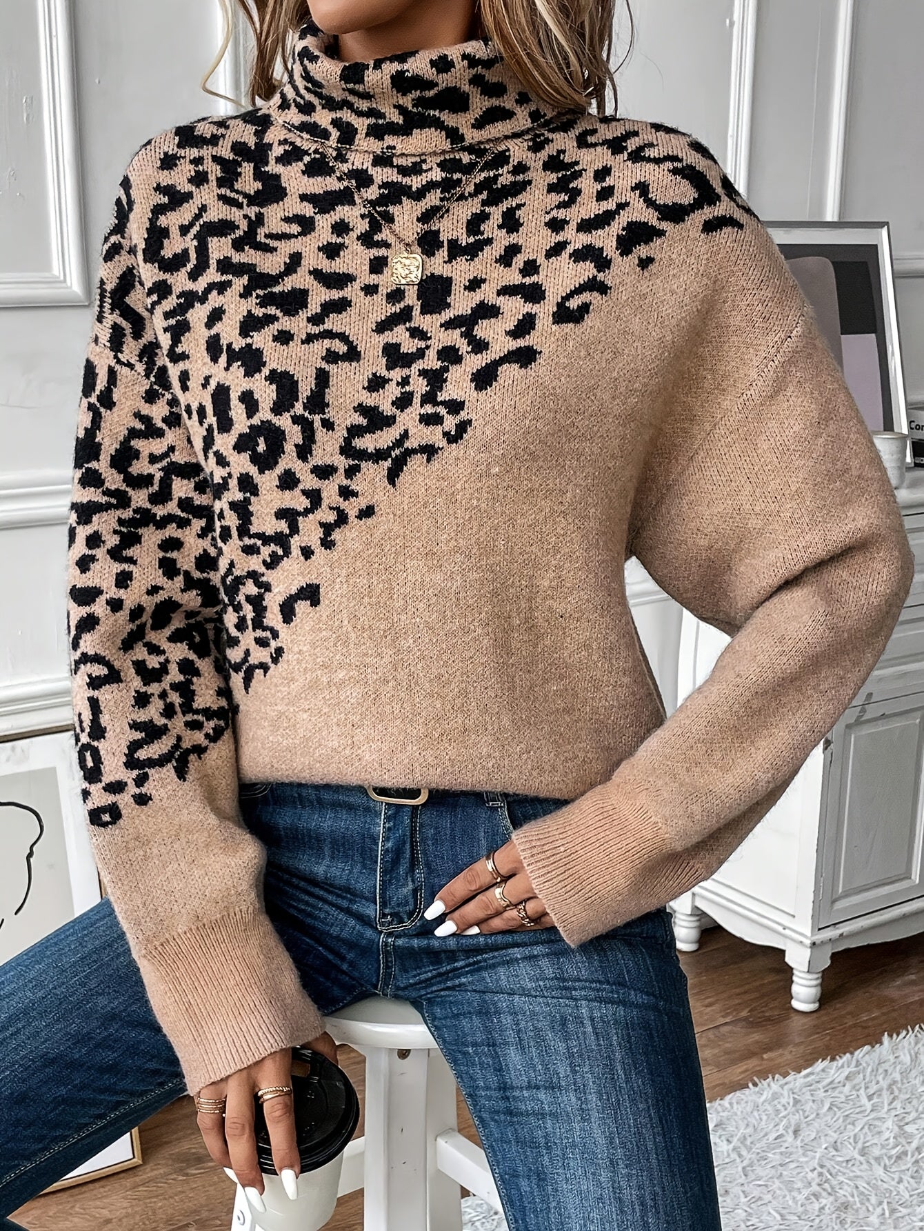 Valentina | Leopard Turtleneck Knit Sweater