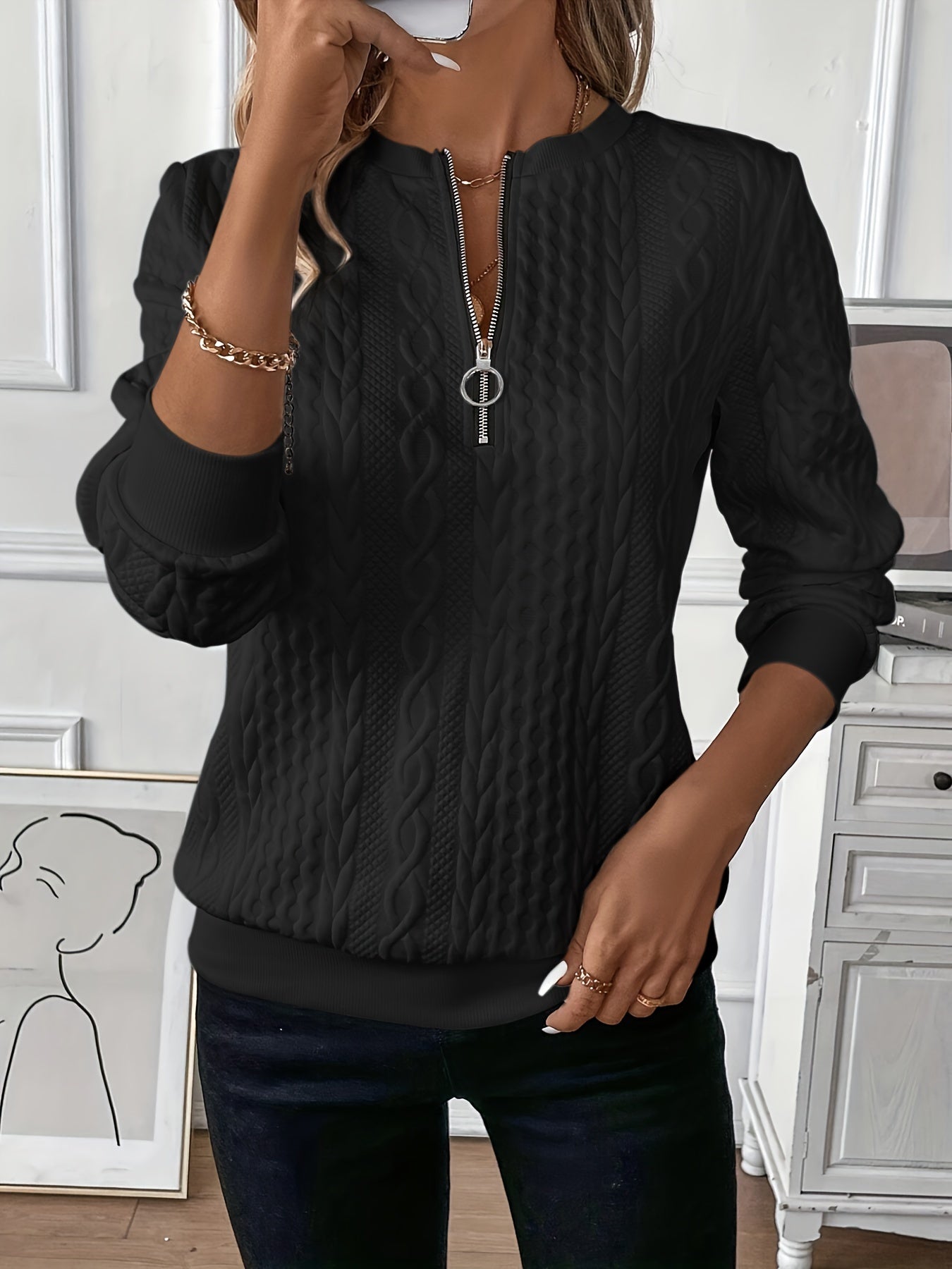 Céleste | Elegant Quarter-Zip Knit Sweater