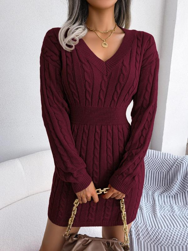 Holly | Cable Knit V-Neck Sweater Dress