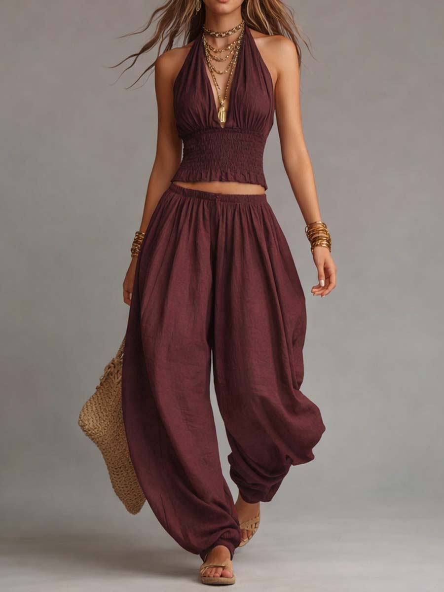 Carla | Boho Halter & Harem Two-Piece Set