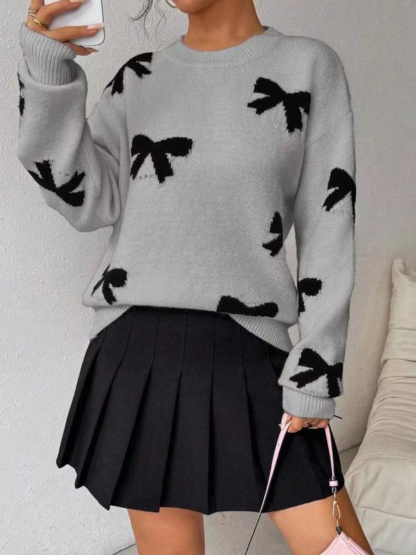 Céleste | Bow Print O-Neck Knit Pullover