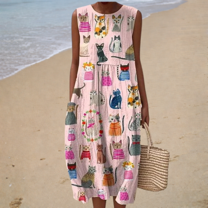 Elyza | Midi Dress with Cat Print