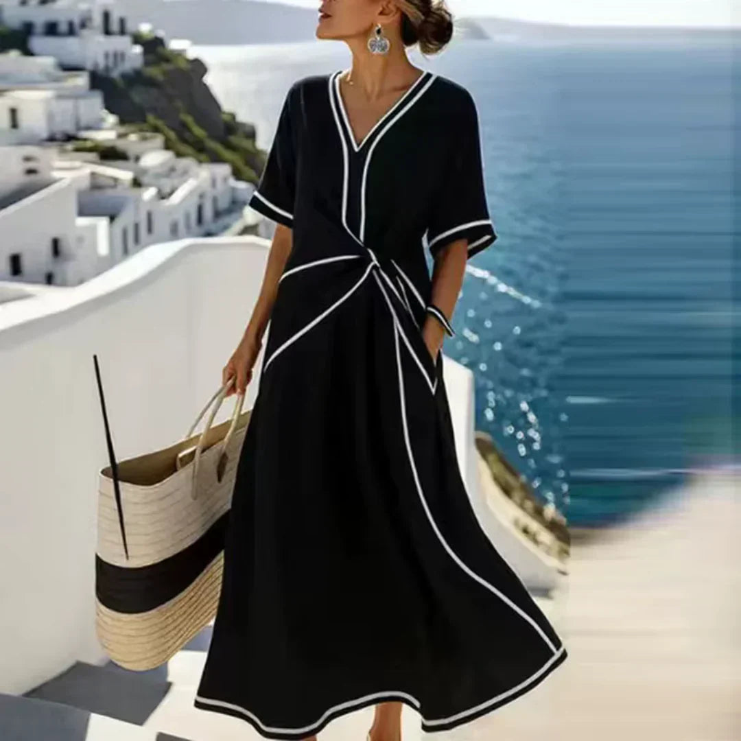 Portia | Draped V-Neck Midi Dress