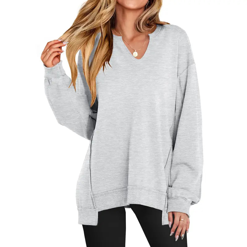 Camille | Oversized V-Neck Lightweight Sweatshirt